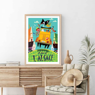 Poster de l'alsace en dodoche Affiche + cadre en bois - Chêne
