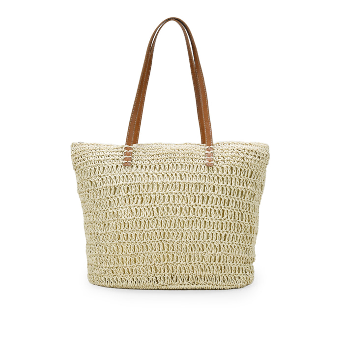 Bolso de playa beige en rafia