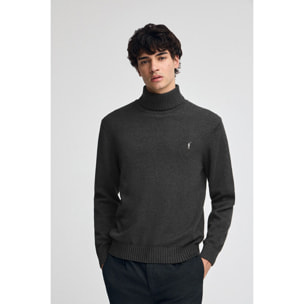 Maglione grigio scuro vigorè a dolcevita in misto lana con ricamo Rigby Go