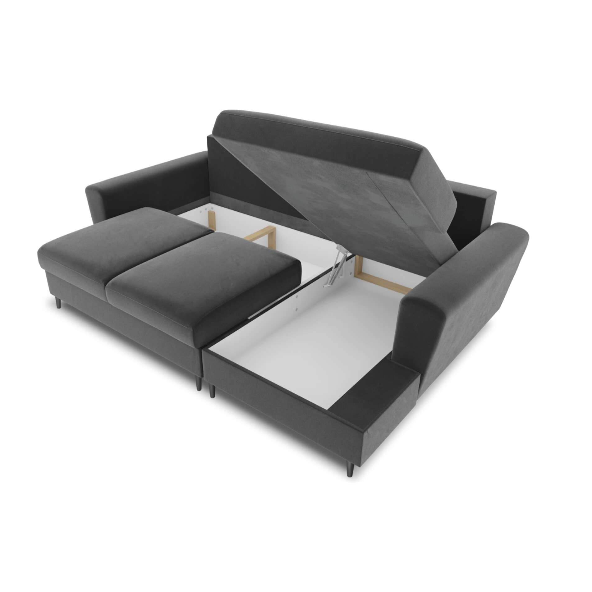 Canapé d'angle droit convertible avec coffre de rangement "Kyoto" 4 places en velours gris clair
