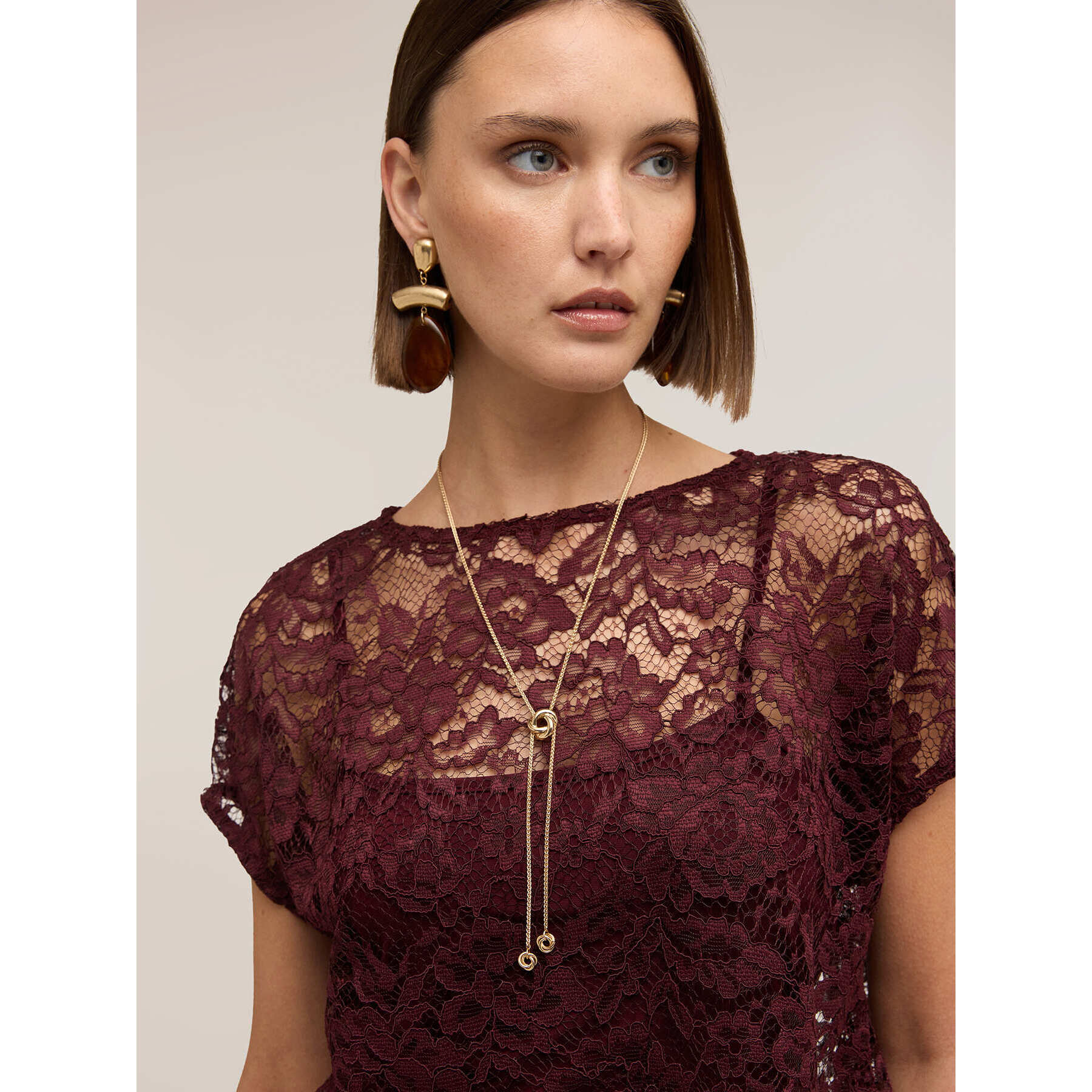 Motivi - Blusa corta de encaje - Burgundy