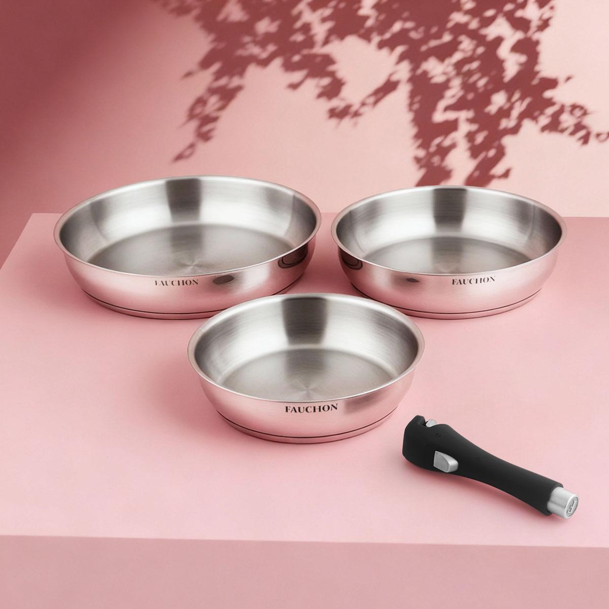 3 poêles 20 24 28 cm amovible inox 18 8 induction