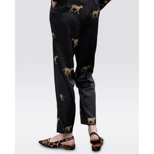 Jogger in raso con stampa leopardata