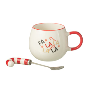 J-Line tasse + cuillère - céramique - rouge - boîte cadeau