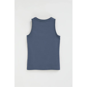 Camiseta sin mangas azul denim de corte slim con bordado Rigby Go