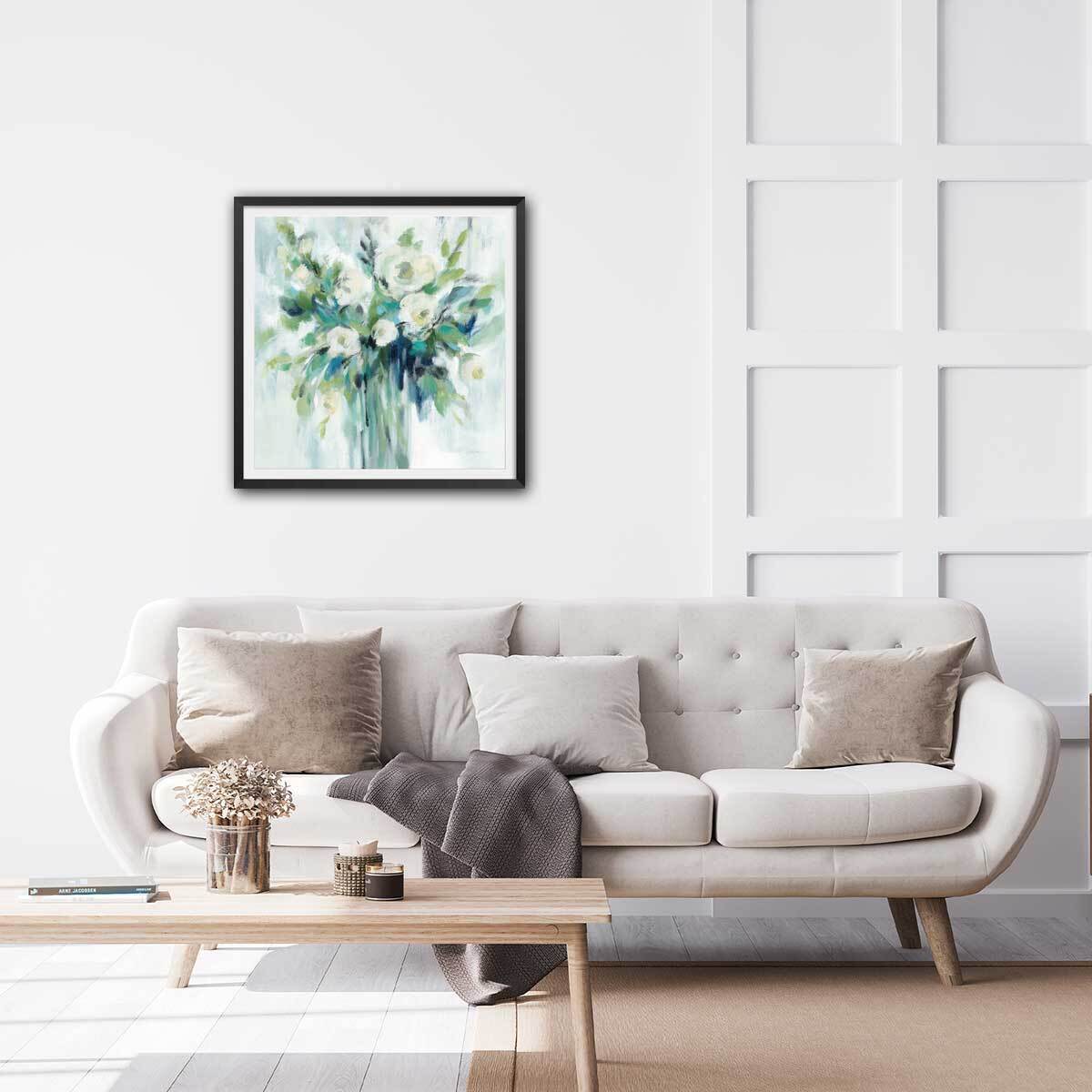 Affiche Aquarelle bouquet vert Affiche sous cadre noir