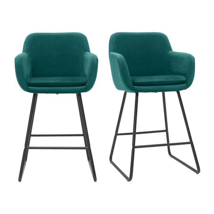 Tabourets de bar en velours bleu pétrole H65 cm (lot de 2) AMIKA
