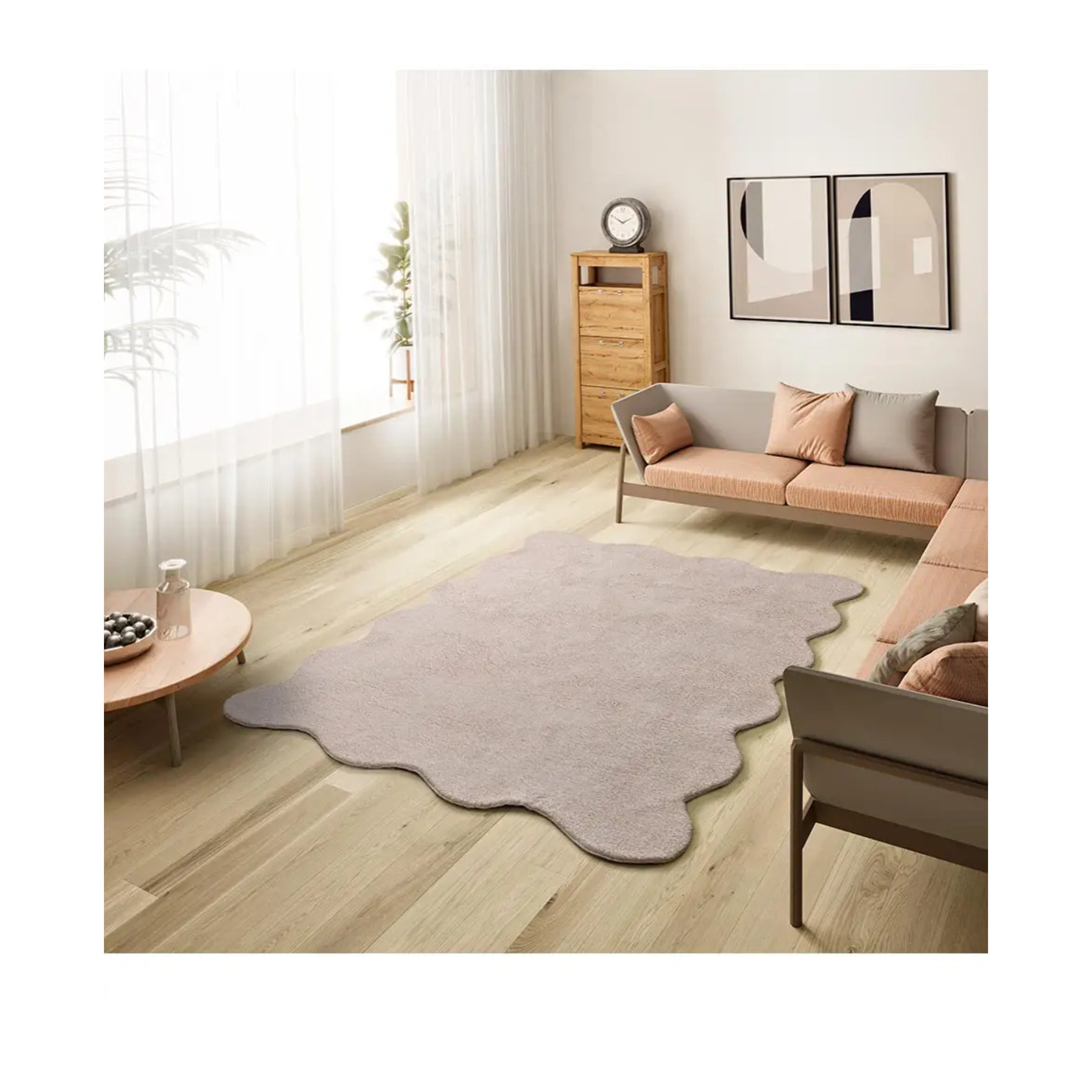 MELLOW Alfombra lavable lisa con borde ondulado maquillaje, varias medidas disponibles.