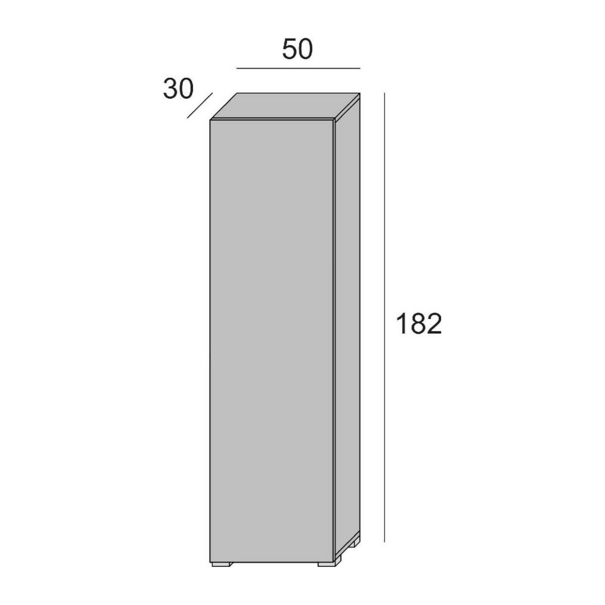 Armadio multiuso Fiordaliso, Mobile lineare a 1 Anta e 7 ripiani, Colonna da ingresso o bagno, Scarpiera moderna, 100% Made in Italy, Cm 50x30h182, Cemento e Bianco