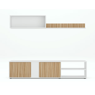 Parete attrezzata Agrestino, Mobile da soggiorno porta TV, Composizione set salotto, Set salotto con pensile, 180x33h40 cm, Bianco e Rovere