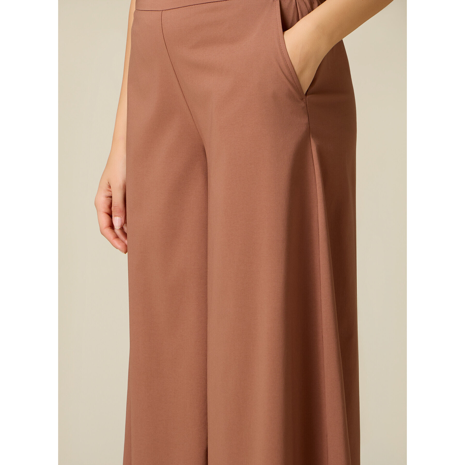 Oltre - Pantalones wide leg mezcla de viscosa - Marrón
