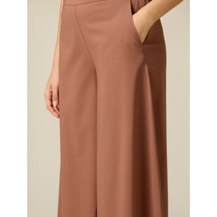 Oltre - Pantalones wide leg mezcla de viscosa - Marrón