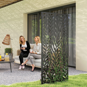 Panneau brise vue décoratif paravent extérieur motif végétal 65 x 130 cm métal noir