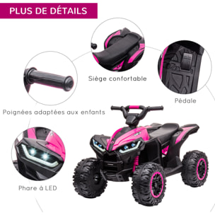 Quad buggy électrique enfant 12 V 3 Km/h max. effets lumineux et sonores rose noir