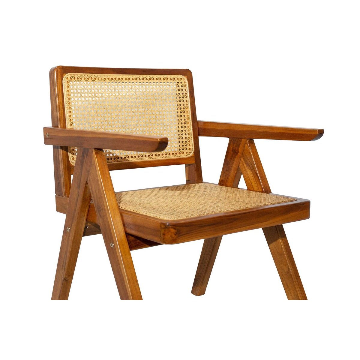 Chaise vintage en bois teck massif et cannage rotin JANNIE