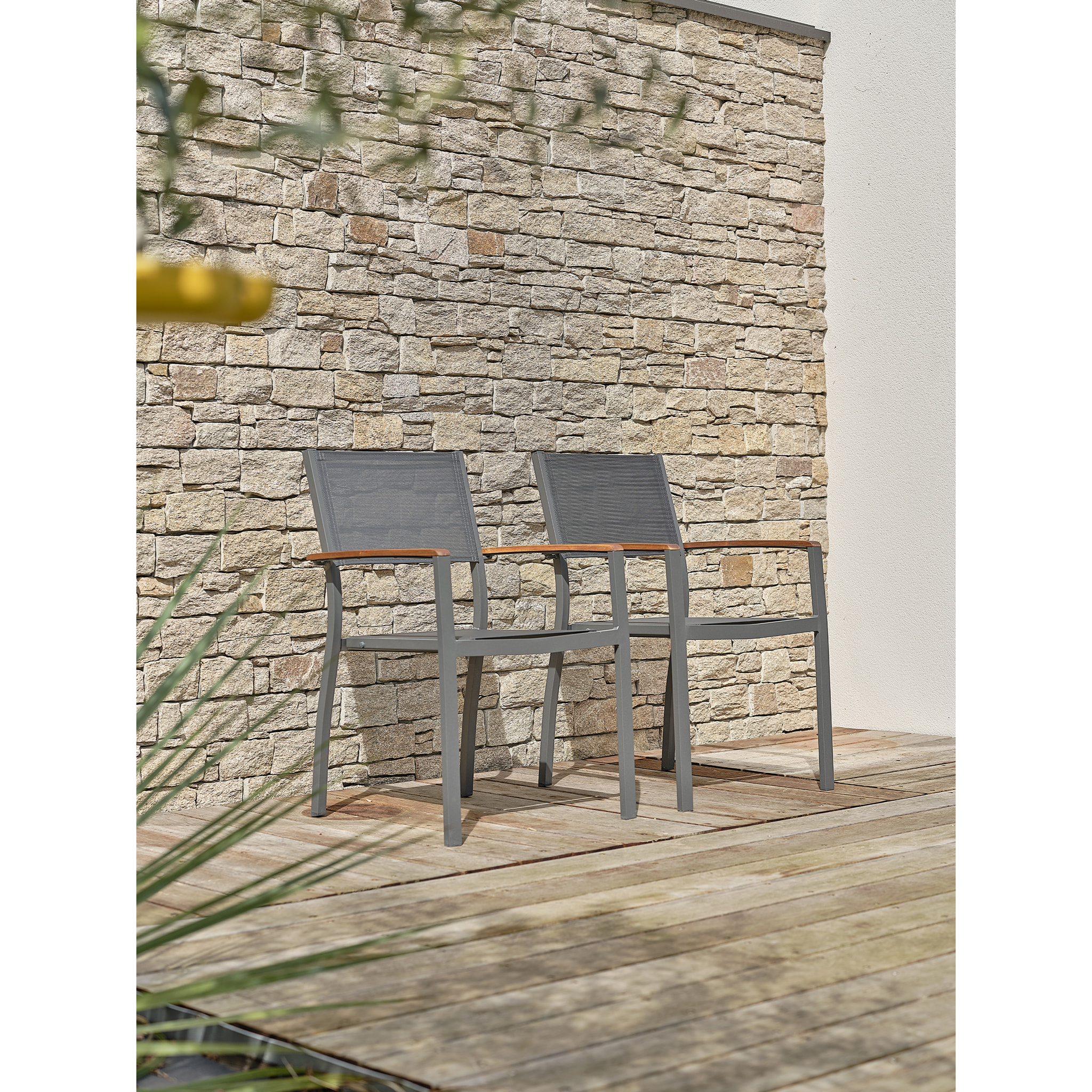 ORSINO - Lots de 2 Fauteuils de jardin alu et acacia - Gris anthracite