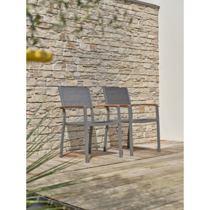 ORSINO - Lots de 2 Fauteuils de jardin alu et acacia - Gris anthracite