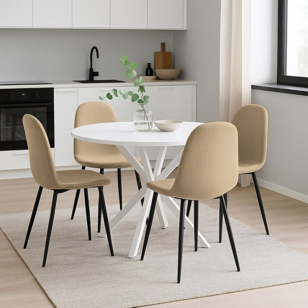 Set da 4 sedie da pranzo in tessuto sabbia - Bella