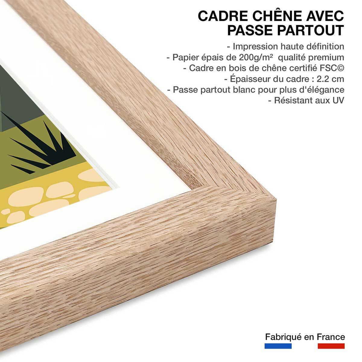 Poster de jardin exotique d' eze Affiche + cadre en bois - Chêne
