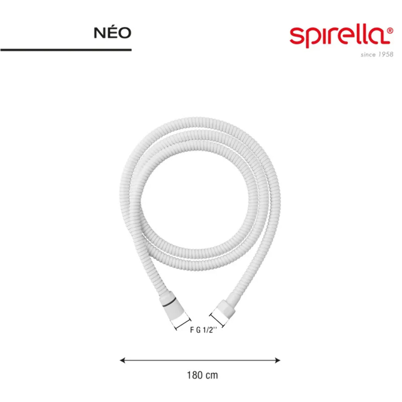 Flexible de douche inox NÉO 1,80 m – Anti-torsion – Connexion universelle F 1/2 – Certification ACS – Blanc Ø 14 mm