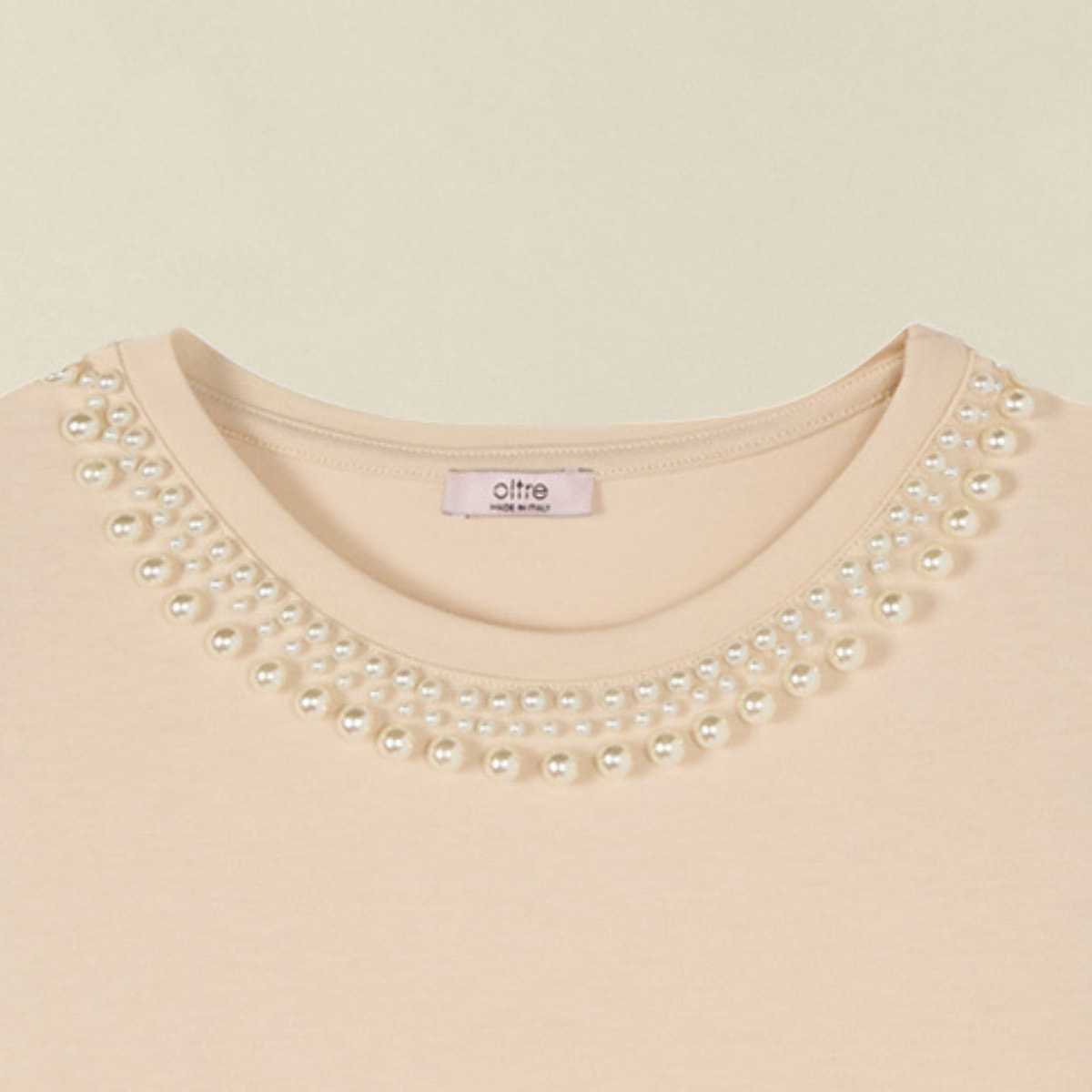Oltre - T-shirt in cotone con perle - Beige