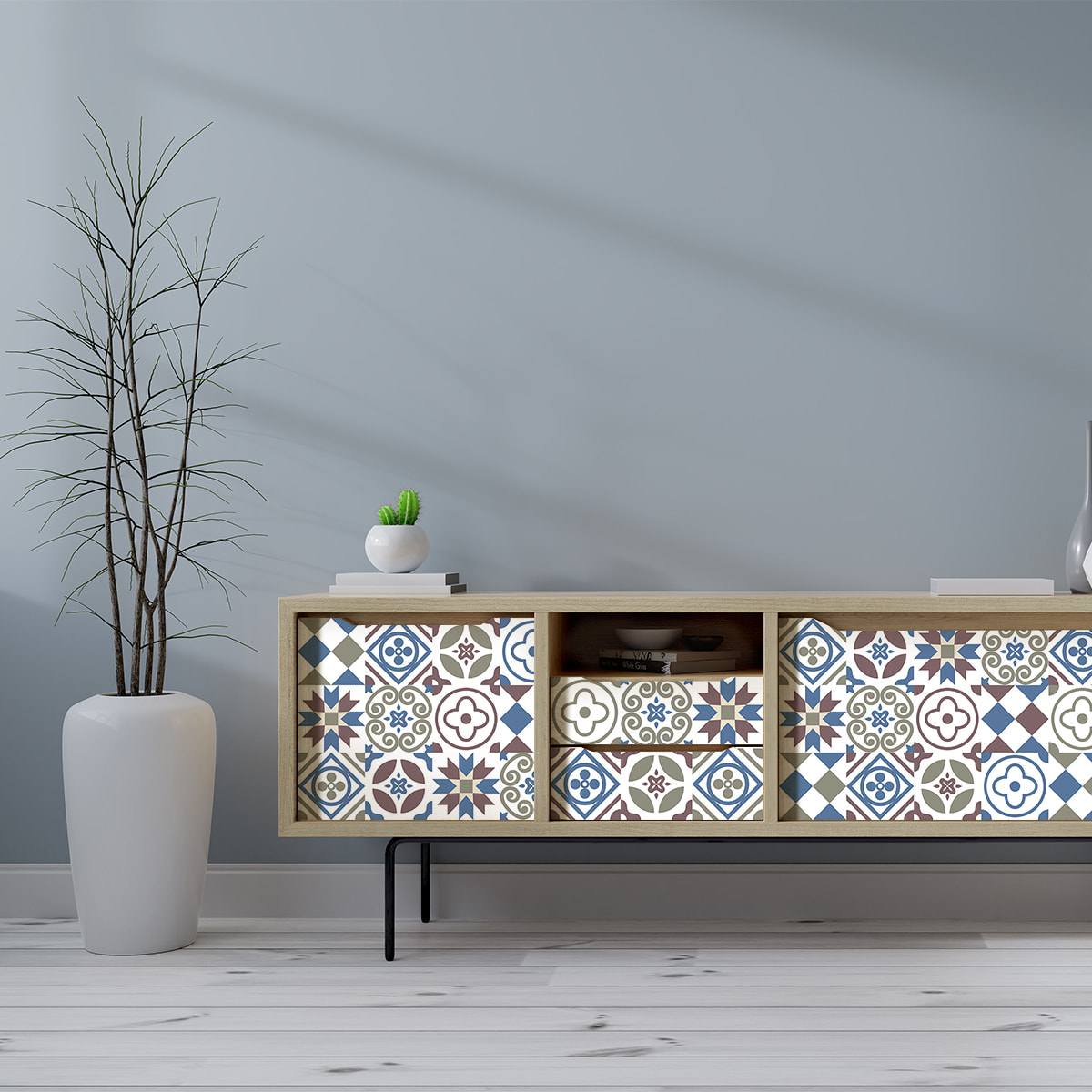 Stickers décoration Meuble - Sticker adhésif Cuisine Salon - 30 STICKERS CARREAUX DE CIMENT MEUBLE ALEKSINA