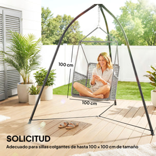 Soporte para Silla Colgante Triangular Altura 210 cm, con Cadena Ajustable, Base Estable, Resistente a la Intemperie, Estructura de Silla Colgante para Patio, Jardín, Carga 150 kg, Negro