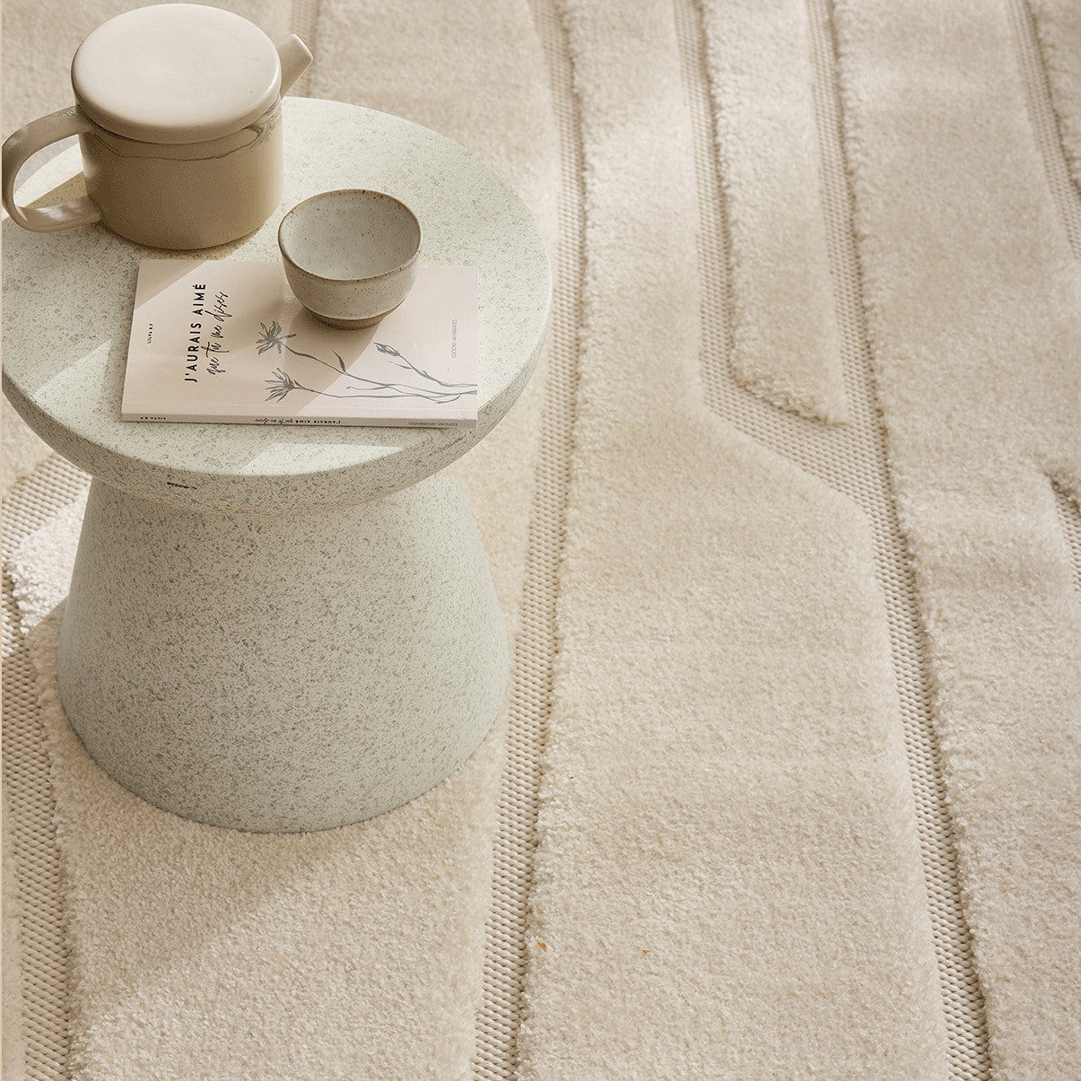 ROMY - Tapis de salon texturé en relief crème - ROM505CRE