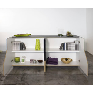 Credenza moderna a 4 ante geometriche, Made in Italy, Madia da ingresso, Buffet di design da soggiorno, Cm 200x43h86, Ardesia e Acero