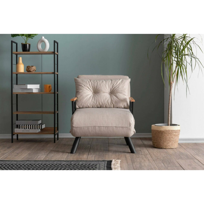 Poltrona Keoni, Seduta imbottita, Divano singolo da salotto, Sedia con braccioli, 60x78 h78 cm, Beige
