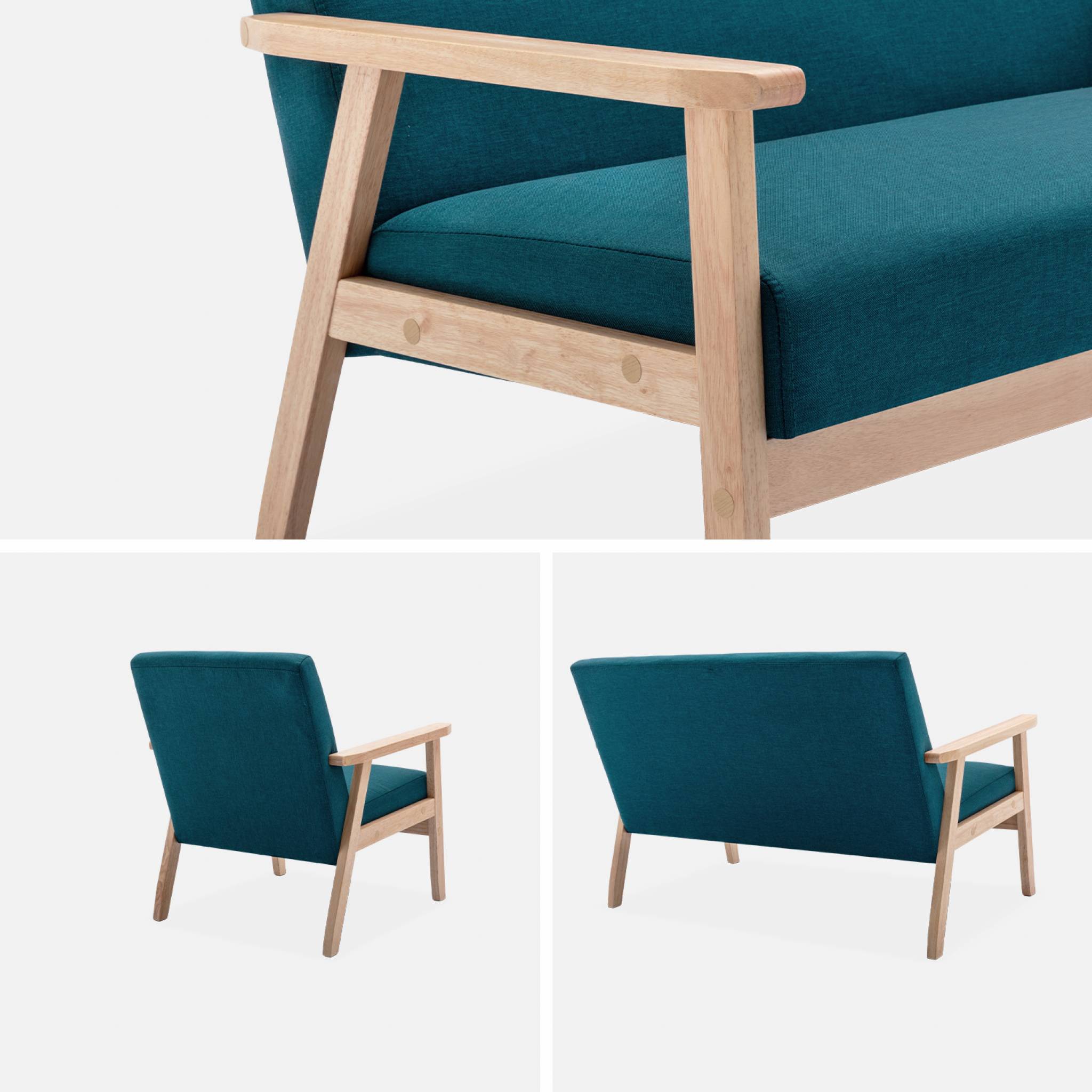 Banquette et fauteuil scandinave en bois et tissu bleu pétrole L 114 x l 69.5 x H 73cm