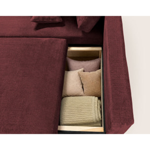 Miro - Canapé d'angle gauche 4 places convertible avec coffre en velours texturé - Prune