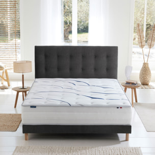 Ensemble matelas mousse ELYSIA avec sommier et tête de lit, chenille bouclettes gris anthracite