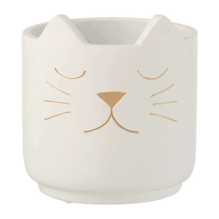 J-Line cache-pot Chaton - ciment - blanc/or - large - Ø 16 cm