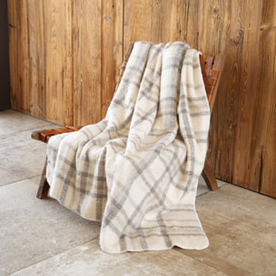 Plaid à carreaux  - Effet mohair avec dos sherpa - Ecru