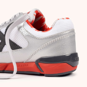 Zapatillas de fútbol sala para niños en gris metalizado y rojo MUNICH ONE KID 79