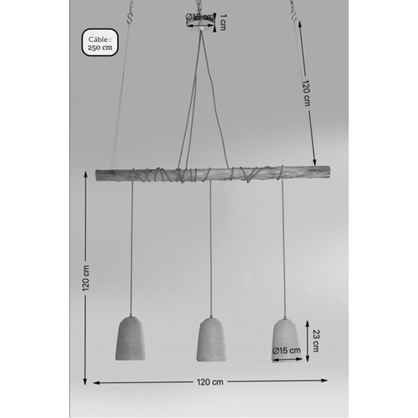 Suspension Dining Concrete 3 noire Kare Design