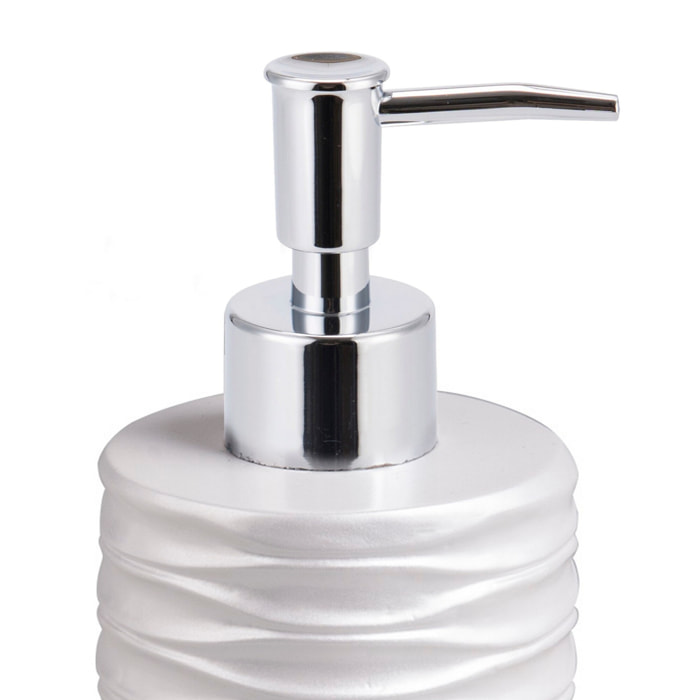 Distributeur de savon Tomasucci WAVE, en résine, argenté, 7,5 × 7,5 × 10,5 cm