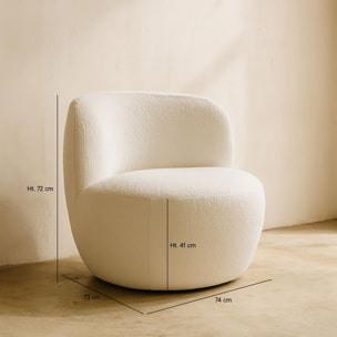 Fauteuil en tissu bouclette beige et structure en bois MALO