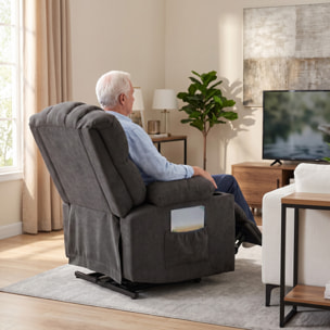 Sillón Relax Reclinable Eléctrico Levanta Personas Mayores con 8 Puntos Masaje Vibratorio y Calor, Sillón Elevador, Asiento Ancho, USB-C, USB-A, Bolsillos, Portavasos, Reposapiés, de Rizo Negro