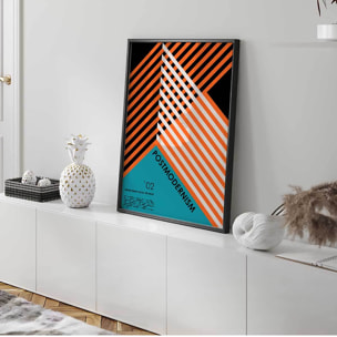 Affiche encadrée géométrique rayures orange noires Affiche + cadre en métal - Noir