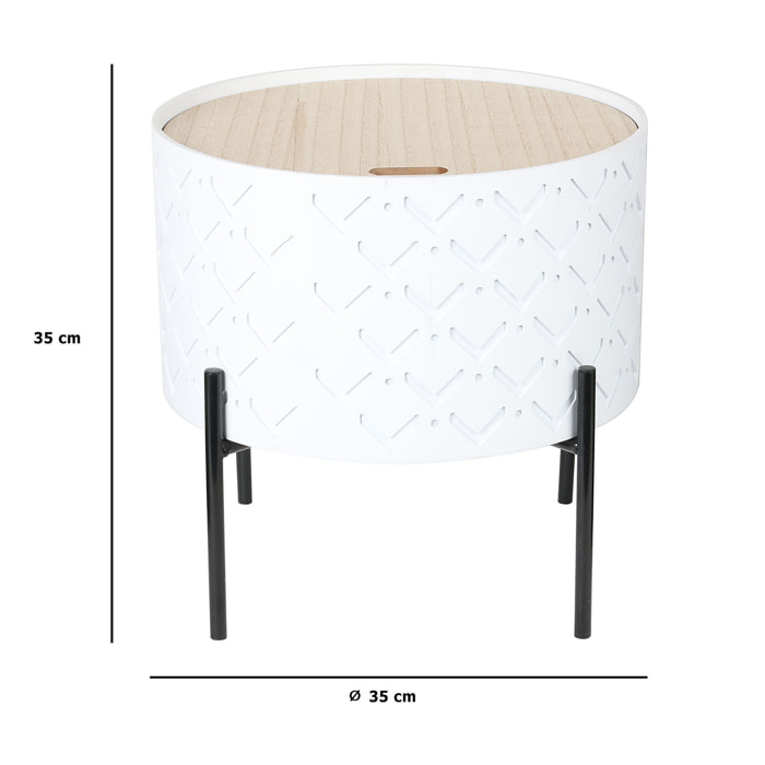 Table D Appoint Coffre Bois A Motif Blanc