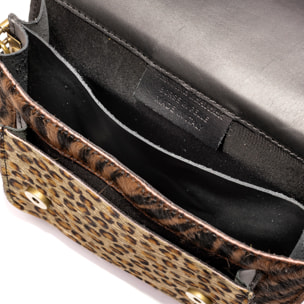 Assoro borsa a tracolla con doppia fibbia, pelle autentica Cavallino stampata.