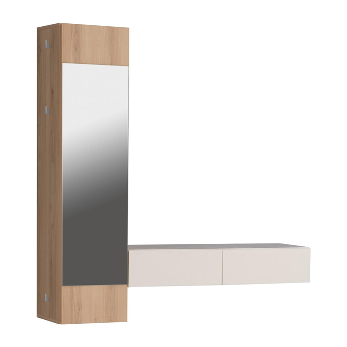 Mueble recibidor GELA - 2 cajones, módulo con espejo - nogal y blanco - 120x29,7x125cm