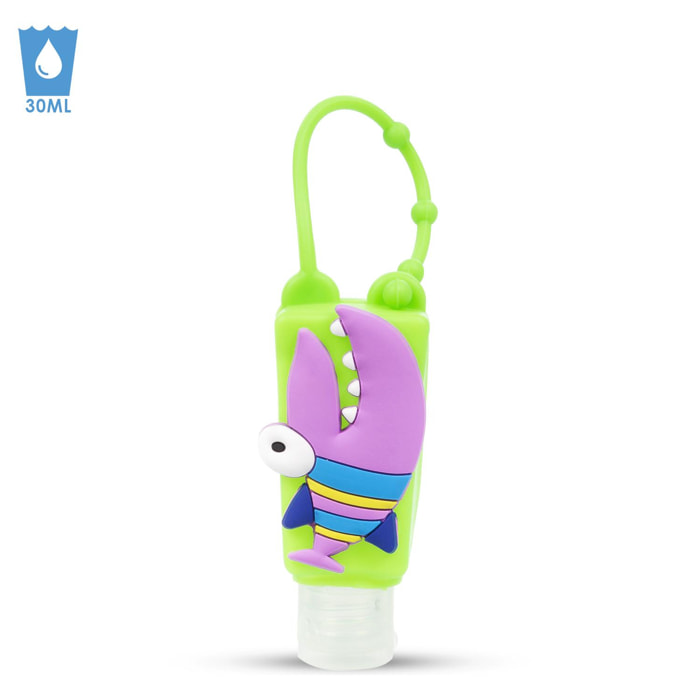 Llavero Botella higienizante de manos alcohol rellenable 30ml. Diseño tiburón.