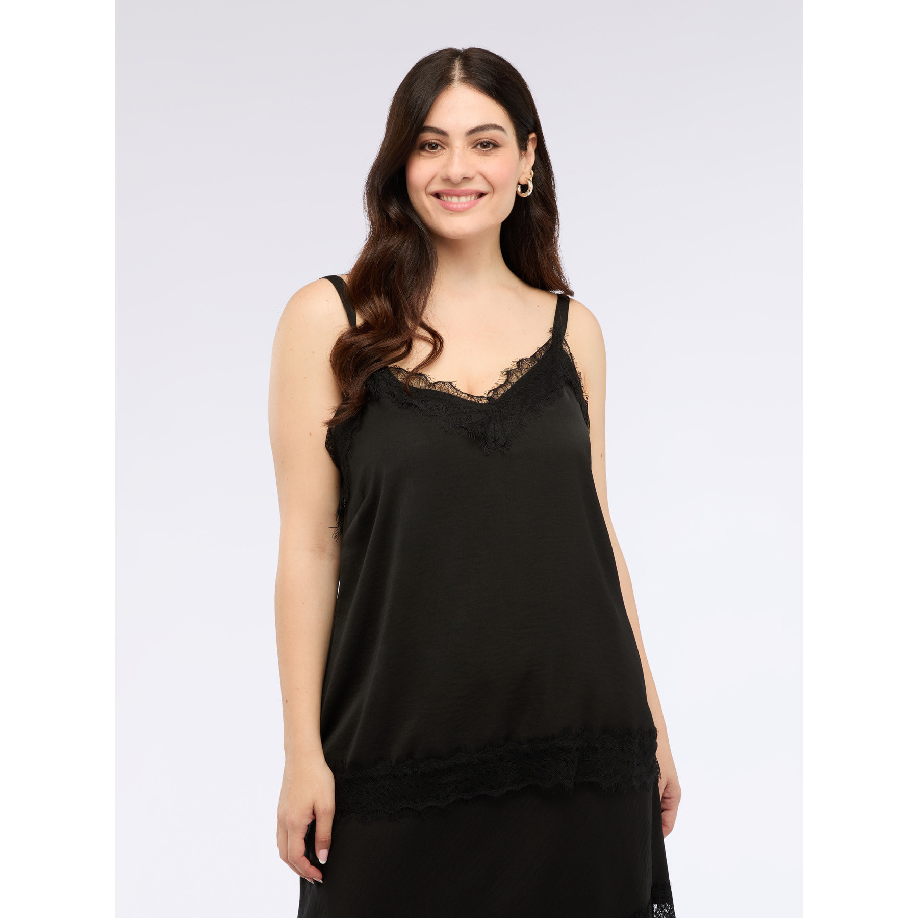 Fiorella Rubino - Top de satén con detalles de encaje - Negro