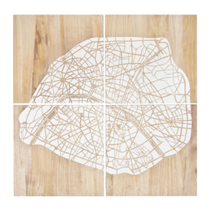 QUADRIPTYQUE  EN BOIS DE PAULOWNIA SCULPTÉE MAIN 120X120CM PARIS