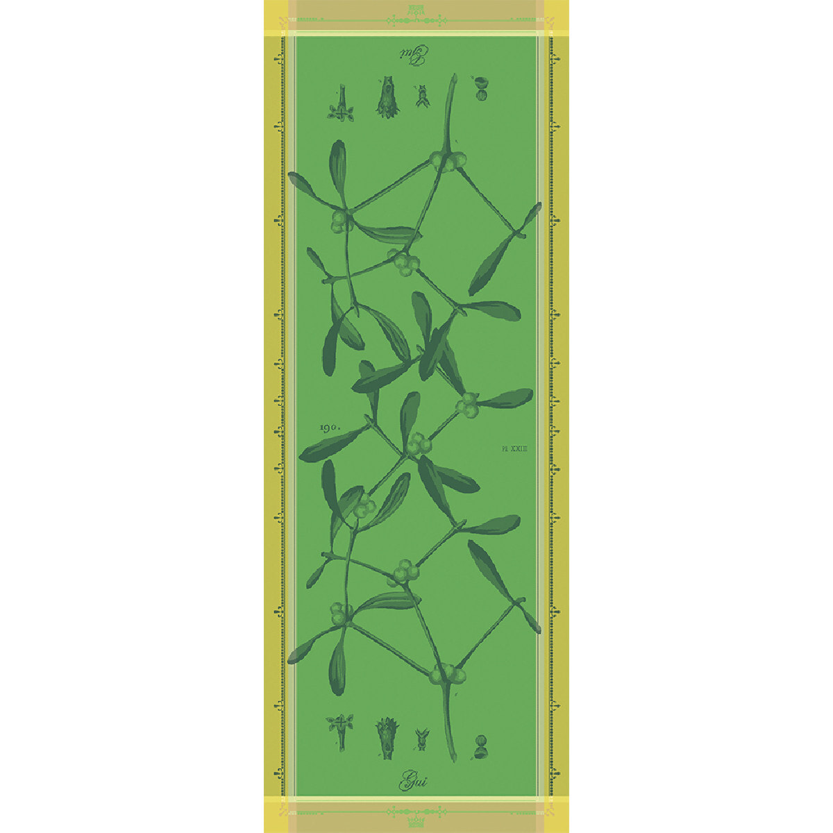 Chemin de table pur coton motif jacquard vert Gui botanique vert