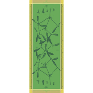 Chemin de table pur coton motif jacquard vert Gui botanique vert
