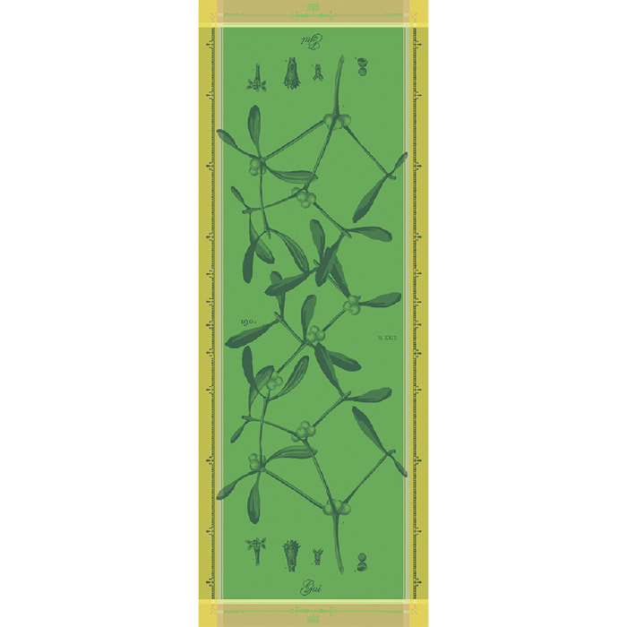 Chemin de table pur coton motif jacquard vert Gui botanique vert